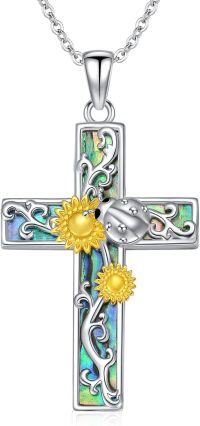 wholesale Sterling Silver Abalone Shell Cross Necklace Christian Gift for Women-Ladybug