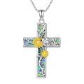 wholesale 925 Sterling Silver Cross Pendant Necklace With Abalone Shell Hummingbird Flower Design-0-11
