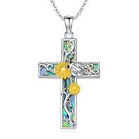 wholesale 925 Sterling Silver Cross Pendant With Abalone Shell And Gold Accents-Ladybug