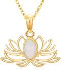 wholesale 14K Gold Opal Lotus Flower Pendant Necklace for Women - Elegant Bridal Jewelry with Natural Stone and Chain (White)-0-0