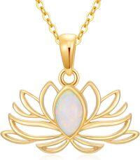 wholesale 14K Gold Opal Lotus Flower Pendant Necklace for Women - Elegant Bridal Jewelry with Natural Stone and Chain (White)-style 2