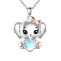 wholesale 925 Sterling Silver Cute Elephant Pendant With Rose Gold Bow And Heart Charm Necklace-0-0