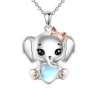 wholesale 925 Sterling Silver Cute Elephant Pendant With Rose Gold Bow And Heart Charm Necklace-E-Elephant