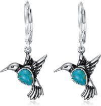 wholesale 925 Sterling Silver Genuine Turquoise Hummingbird Owl Parrot Turtle Dangle Earrings-Hummingbird