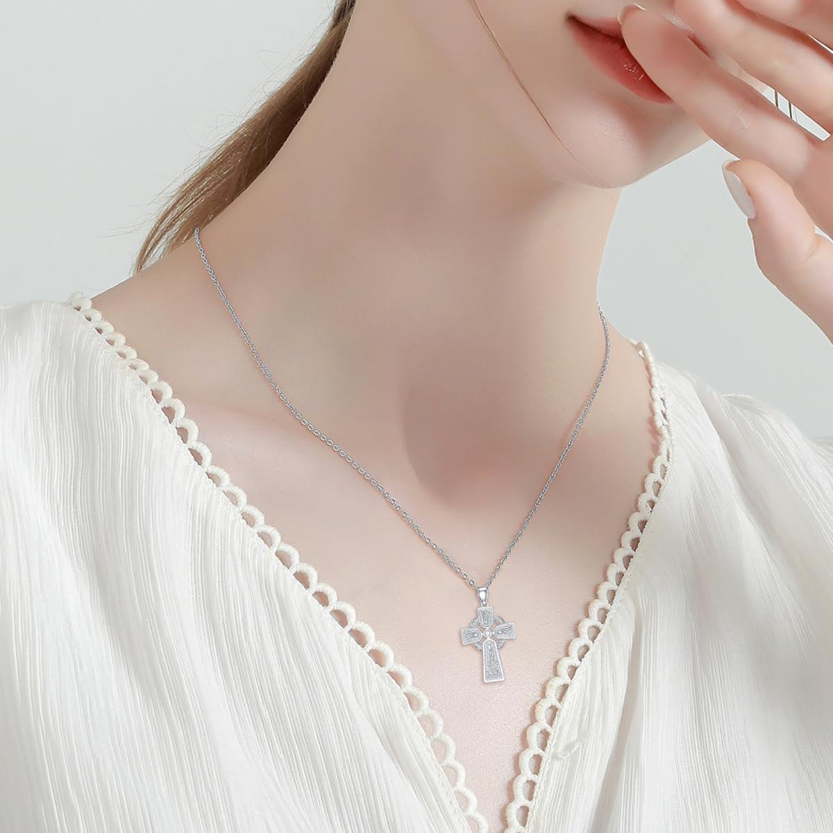 Sterling Silver Diamond Cross Necklace for Women-0-4