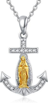 wholesale 925 Sterling Silver Anchor Pendant with Virgin Mary and Cubic Zirconia - Religious Jewelry for Women-B-Silver&Gold