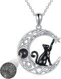wholesale  Sterling Silver Abalone Celtic Moon Black Cat Tree of Life Necklace for Women -0-5
