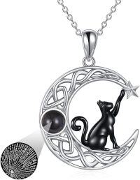 wholesale  Sterling Silver Abalone Celtic Moon Black Cat Tree of Life Necklace for Women -H-I Love U 100 Languages Cat Necklace