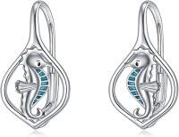 wholesale 925 Sterling Silver Turquoise Seahorse Drop Earrings for Women Girls  4cm Length-05-Seahorse Turquoise