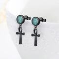 wholesale 925 Sterling Silver Ankh Cross Turquoise Dangle Drop Earrings with Abalone Shell Accents-0-2