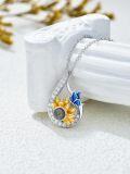 wholesale 925 Sterling Silver Blue Opal Flower & Butterfly Pendant Necklace for Women Gifts-0-3