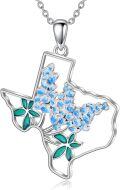 wholesale 925 Sterling Silver Texas State Map Flag Pendant with Bluebonnets Jewelry for Women Love TX Gifts-0-0