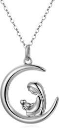 wholesale 14K Gold  Mother and Child in Crescent Moon Pendant Necklace Gift for Women-0-0