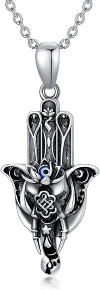 wholesale 925 Sterling Silver Metal Stone Spiritual Jewelry Hamsa Evil Eye Lotus Ankh Eye of Horus Elephant Yin Yang Necklaces-Hamsa