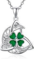 wholesale 925 Sterling Silver Green Clover Celtic Knot Pendant Necklace for Women-0-0