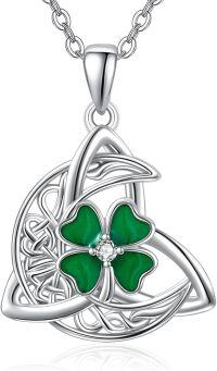 wholesale 925 Sterling Silver Green Clover Celtic Knot Pendant Necklace for Women-Celtic four clover