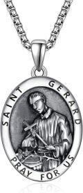 wholesale 925 Sterling Silver Saint Gerard Protection Amulet Necklace for Men with 2.5mm 22+2 Rolo Chain -0-0