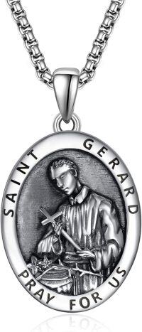wholesale 925 Sterling Silver Saint Gerard Protection Amulet Necklace for Men with 2.5mm 22+2 Rolo Chain -A08-Saint Gerard Non-personalized