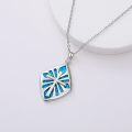 wholesale 925 Sterling Silver Blue Opal Cross Pendant Necklace for Women and Men-0-2
