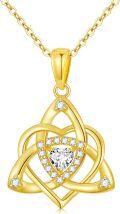 wholesale  14K Gold & Moissanite Trinity Knot Celtic Heart Necklace, 0.45cttw, Irish Love Knot Pendant, Adjustable 16+2 Chain, Gift for Women-0-0