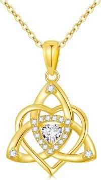 wholesale  14K Gold & Moissanite Trinity Knot Celtic Heart Necklace, 0.45cttw, Irish Love Knot Pendant, Adjustable 16+2 Chain, Gift for Women-Yellow Gold