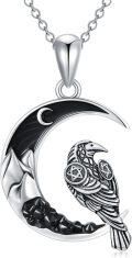 wholesale 925 Sterling Silver Raven Moon Star Necklace Pendant Gothic Jewelry for Women Men-0-0
