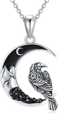wholesale 925 Sterling Silver Raven Moon Star Necklace Pendant Gothic Jewelry for Women Men-Raven