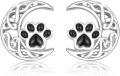 wholesale 925 Sterling Silver Crescent Moon & Cat/Dog Paw Stud Earrings - Unique Animal Prints Jewellery Gift for Her-0-0