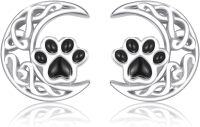 wholesale 925 Sterling Silver Crescent Moon & Cat/Dog Paw Stud Earrings - Unique Animal Prints Jewellery Gift for Her-Moon Dog Paw Stud Earrings