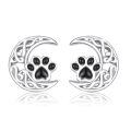 wholesale 925 Sterling Silver Crescent Moon & Cat/Dog Paw Stud Earrings - Unique Animal Prints Jewellery Gift for Her-0-0