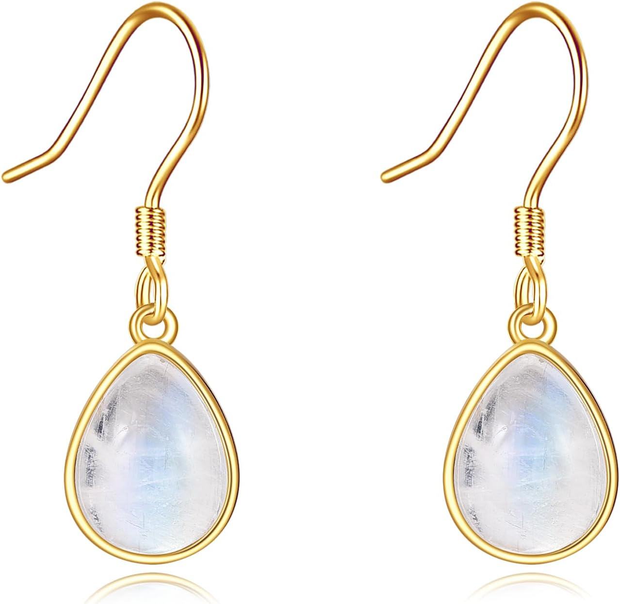 14K Gold Rainbow Moonstone Teardrop Earrings Pendant Leverback Jewelry Gift-Moonstone Earrings