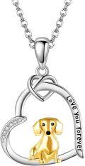 wholesale 925 Sterling Silver 925 Gold-Plated Dachshund Dog in Heart Pendant Necklace-0-0
