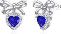 wholesale 925 Sterling Silver Heart Birthstone Stud Earrings Women s Birthday Jewelry Christmas Gifts-09-Sep-Sapphire