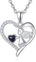 wholesale 925 Sterling Silver Blue Goldstone Heart Angel Pendant Necklace for Women Girls Gifts-0-0