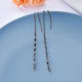 wholesale S925 Sterling Silver Black Threader Tassel Drop Earrings, 130mm Lightweight Gift for Her-0-2