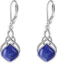 wholesale Sterling Silver Nature Stone Celtic Knot Leverback Dangle Earrings for Women Girls-Lapis lazuli irish earrings