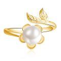 wholesale 925 Sterling Silver & Gold Plated Pearl Flower Promise Ring - Adjustable Size 7-9, Hypoallergenic, Gift Box-0-0