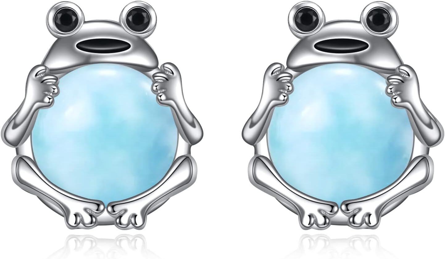 wholesale 925 Sterling Silver Blue Moonstone Frog Stud Earrings-0-0