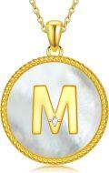 wholesale Gold 925 Sterling Silver Mother of Pearl Initial M Pendant Necklace for Women-0-0