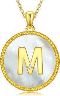 wholesale Gold 925 Sterling Silver Mother of Pearl Initial M Pendant Necklace for Women-Letter M