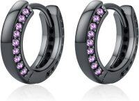 wholesale Sterling Silver 12 Month Birthstone Hoop Earrings for Men Gift for Father Husband-Black Hoops002-06-Jun Alexandrite