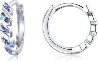 wholesale 925 Sterling Silver Abalone Shell Inlay Round Huggie Hoop Earrings for Women - Hypoallergenic -Purple Opal Earrings
