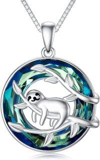 wholesale 925 Sterling Silver Blue Crystal Sloth Pendant Necklace Gift for Her-Sloths Necklace-Blue