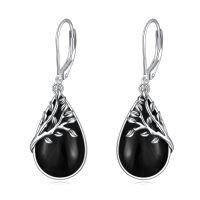 wholesale 925 Sterling Silver Moss Agate Tree of Life Drop Earrings for Women and Girls-ObsidianTree of Life Earrings