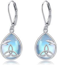 wholesale 925 Sterling Silver Teardrop Moonstone & Lapis Lazuli Tree of Life Drop Earrings-Celtic Knot
