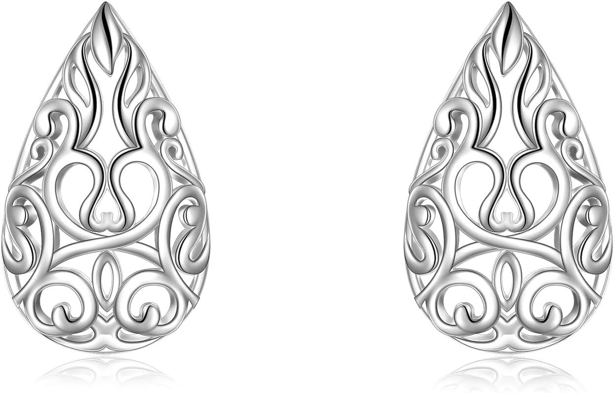 wholesale 925 Sterling Silver Rose Gold Plated Tear Drop Filigree Leverback Earrings with Natural Stone and Gemstones (Moonstone/Abalone/Turquoise)-0-0