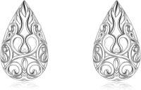 wholesale 925 Sterling Silver Rose Gold Plated Tear Drop Filigree Leverback Earrings with Natural Stone and Gemstones (Moonstone/Abalone/Turquoise)-Stud Filigree