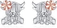 wholesale 925 Sterling Silver Hypoallergenic Unicorn Stud Earrings with Rose Gold Bow - Gift for Her-Highland Cow
