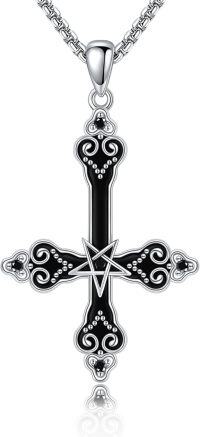 wholesale 925 Sterling Silver Black Gothic Inverted Cross Pendant with Pentagram Charm Necklace for Women-Inverted Cross 2