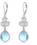 wholesale 925 Sterling Silver Blue Moonstone Drop Earring with Flower Design-0-0